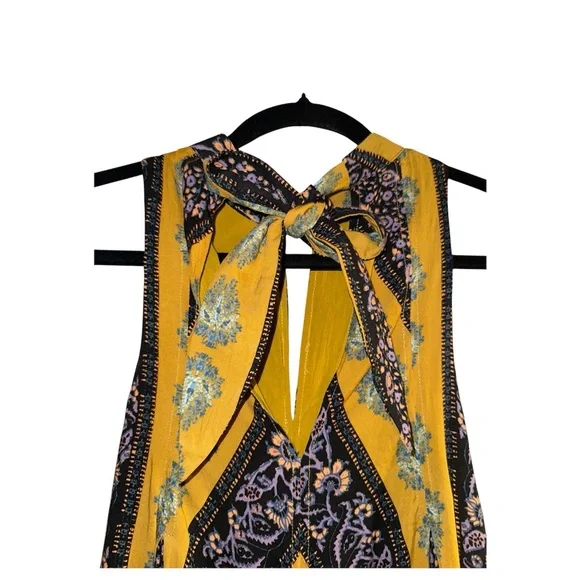 Free People keyhole Boho printed Mini Dress, rayon, ties in back! Festival dress - Picture 4 of 7